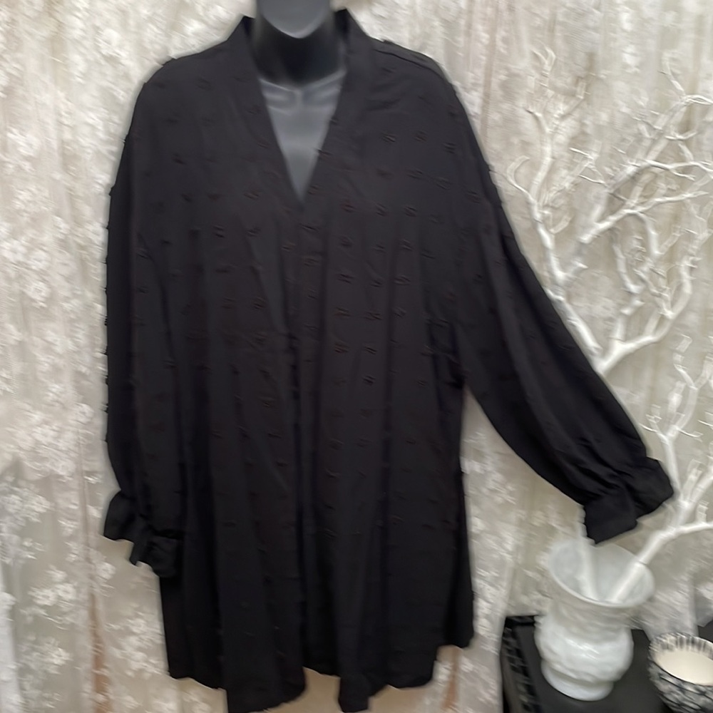 Deep Black Sheer Swiss Dot Kimono Cardigan Blouse - Picture 6 of 9